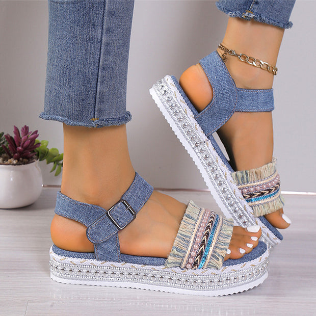 Fashion Tassel Denim Sandals