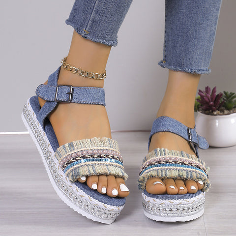 Fashion Tassel Denim Sandals