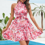 Flowers Print Halterneck Summer Dress